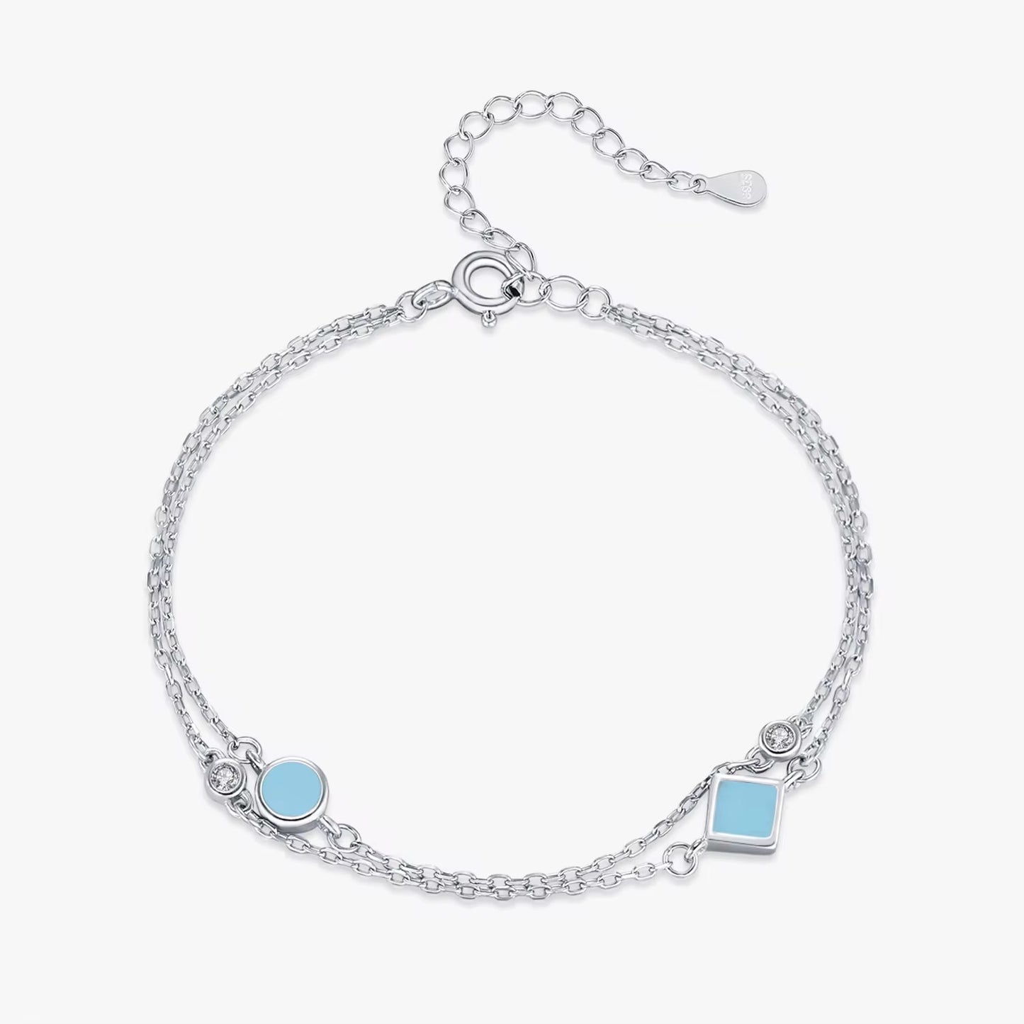 Rhodium Plated Sterling Silver Bracelet with Zircon Stones - Turquoise