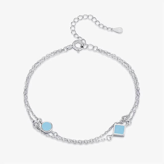 Rhodium Plated Sterling Silver Bracelet with Zircon Stones - Turquoise