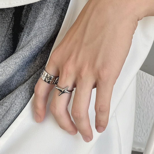 Silver Plated Stainless Steel Ring - Oblique