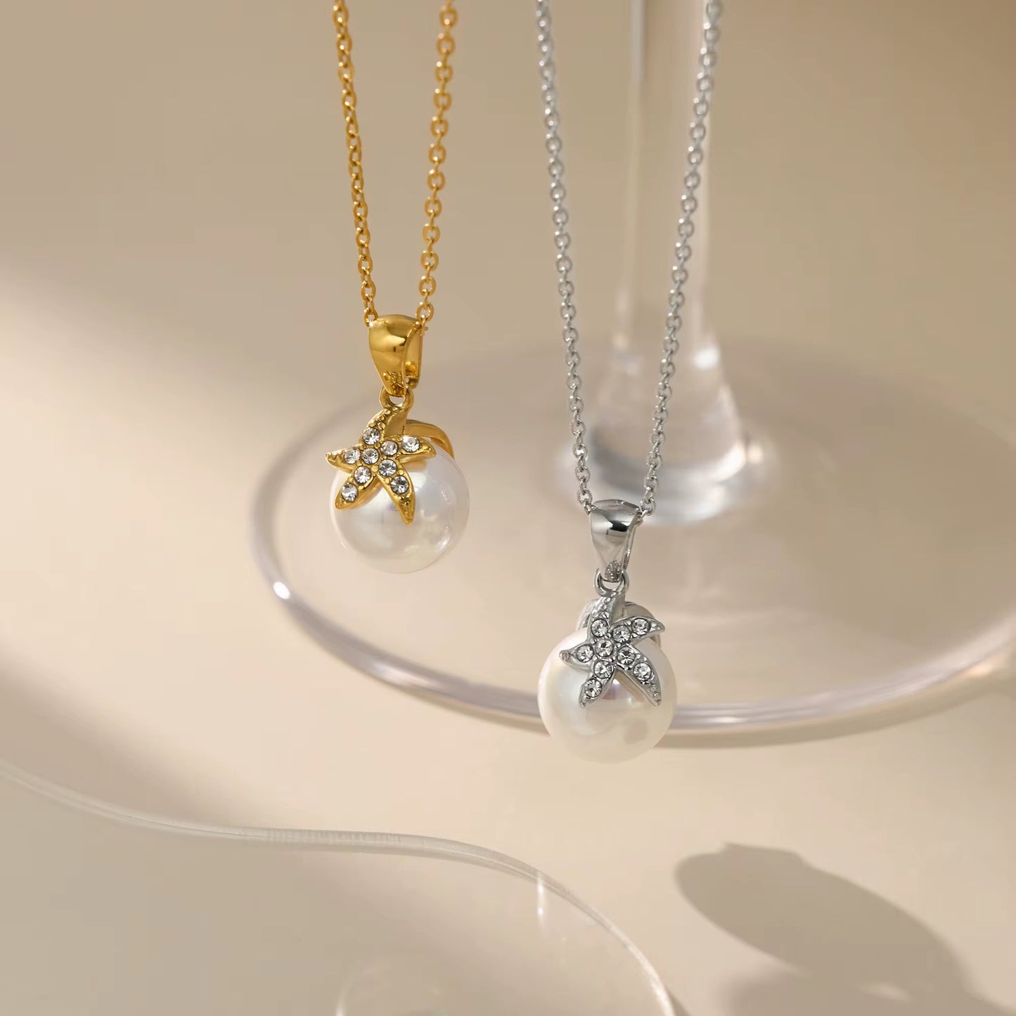 Gold Plated Stainless Steel Necklace - Baroque Pearl