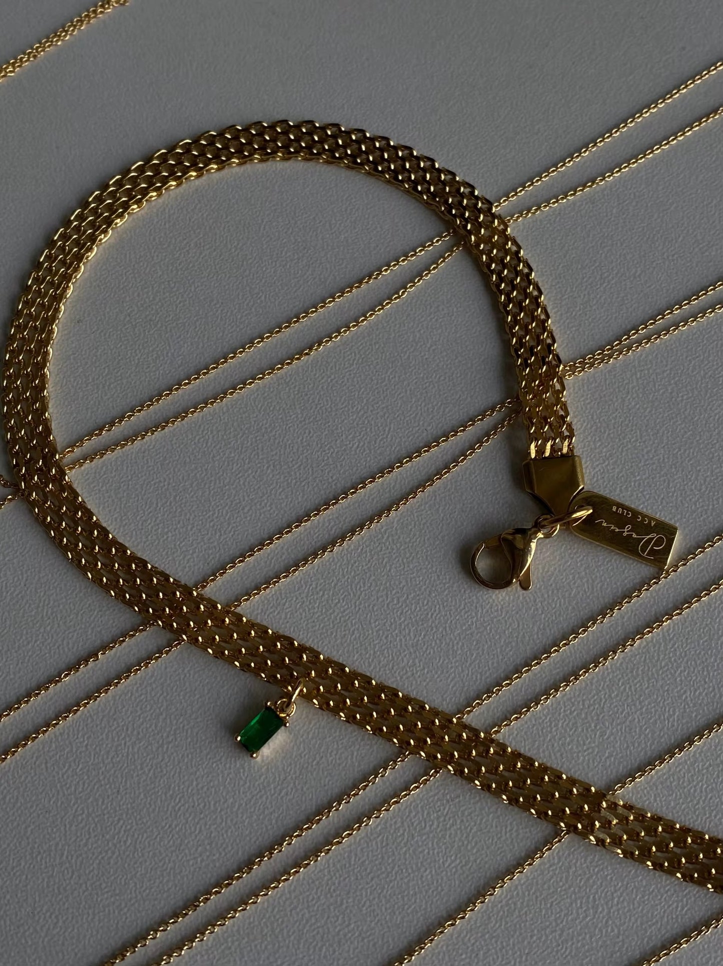 Green Zircon Necklace - Gold Plated Stainless Steel