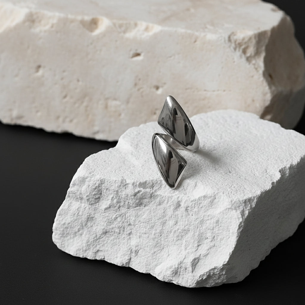 Silver Plated Stainless Steel Ring - Triangle