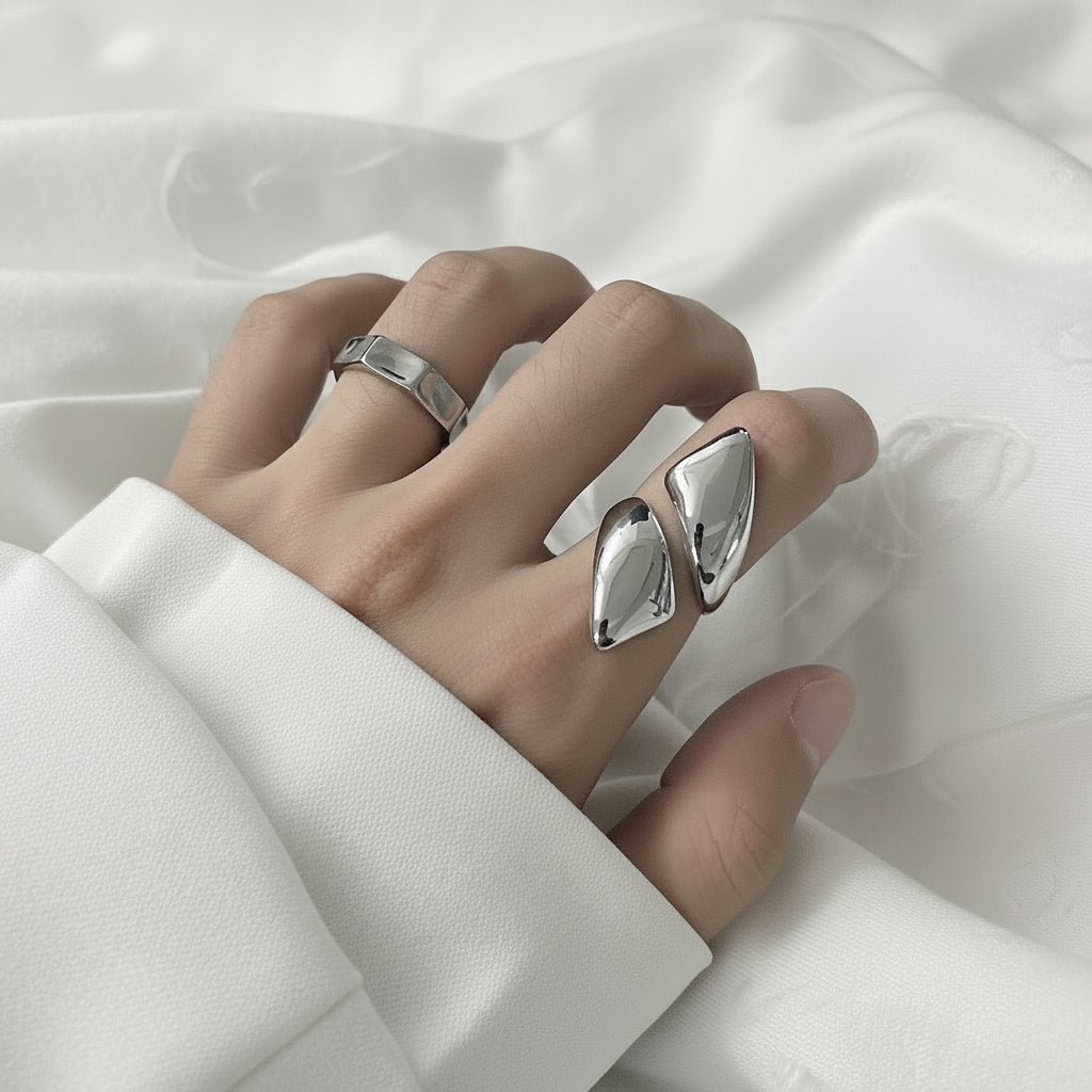 Silver Plated Stainless Steel Ring - Triangle