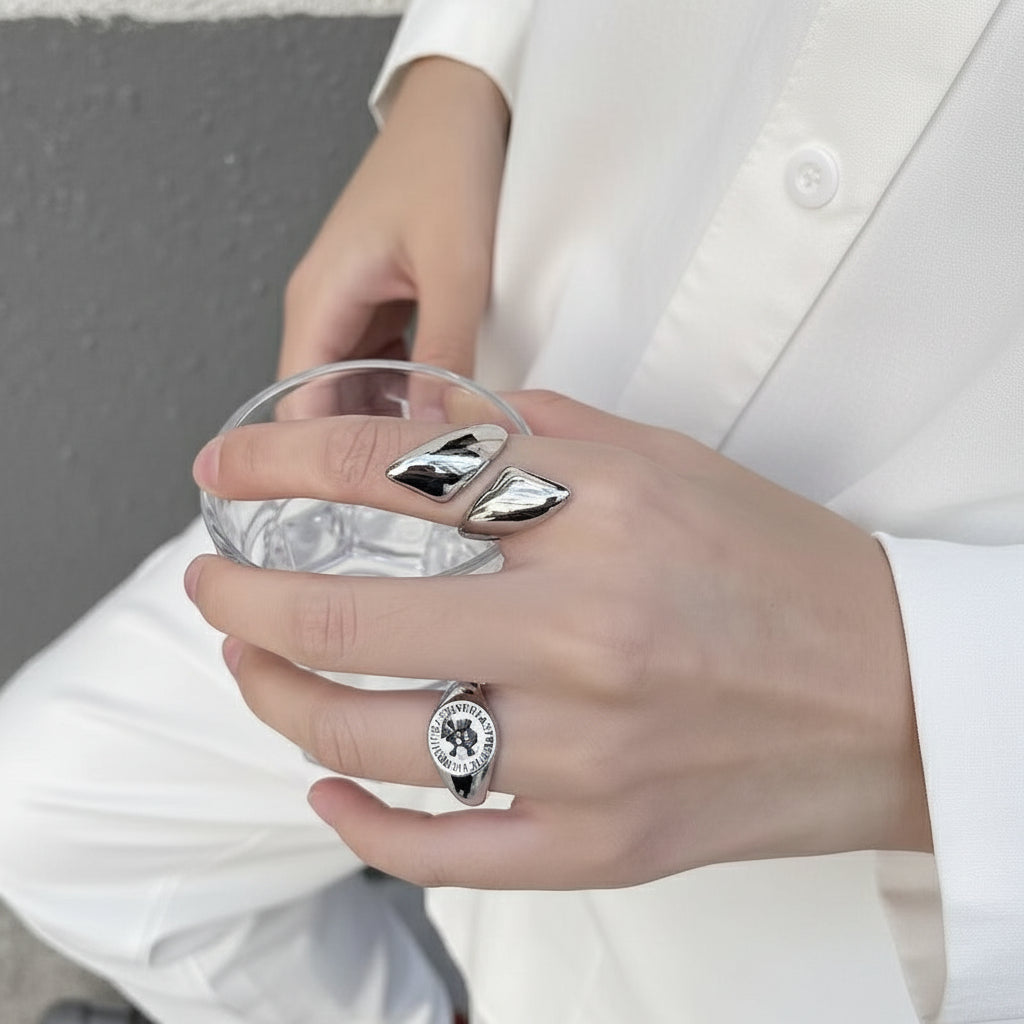 Silver Plated Stainless Steel Ring - Triangle