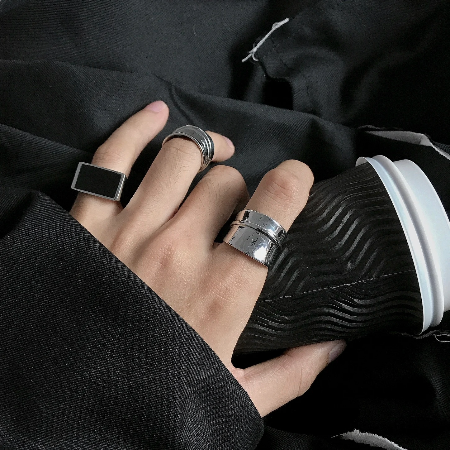 Stainless Steel Ring for Men - Black Rectangular
