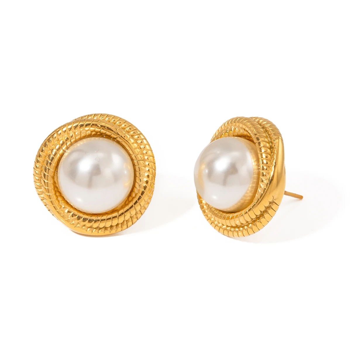 Gold Plated Stainless Steel Earrings - Glass Pearls