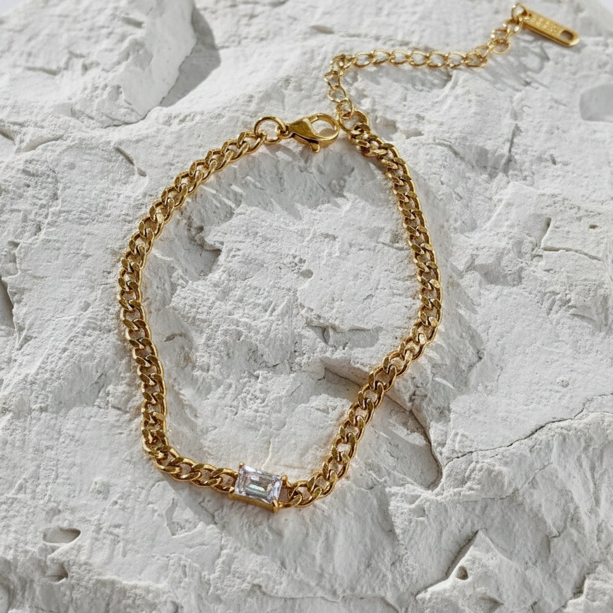 Vergoldetes kubanisches Armband – Edelstahl mit Zirkonia-Edelstein