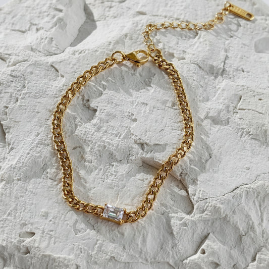 Vergoldetes kubanisches Armband – Edelstahl mit Zirkonia-Edelstein