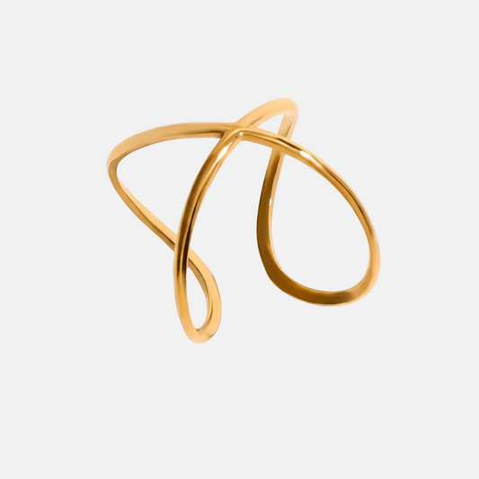 Gold Plated Stainless Steel Ring - Cross Flow
