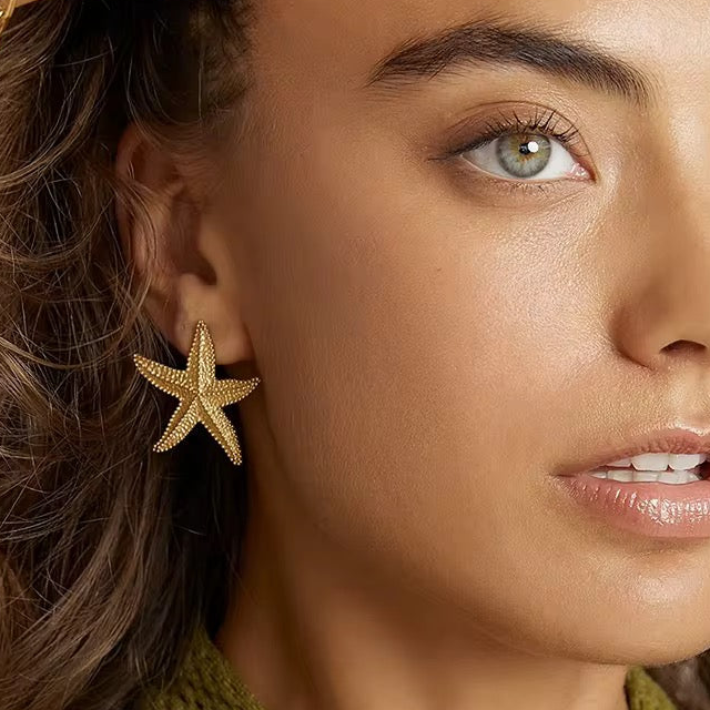 Gold Plated Stainless Steel Earrings - Starfish