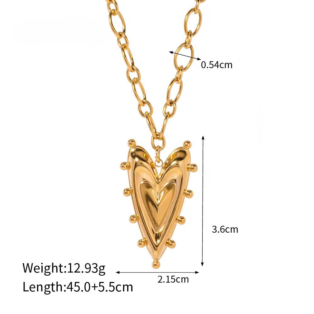 Gold Plated Stainless Steel Necklace - Heart Rivet