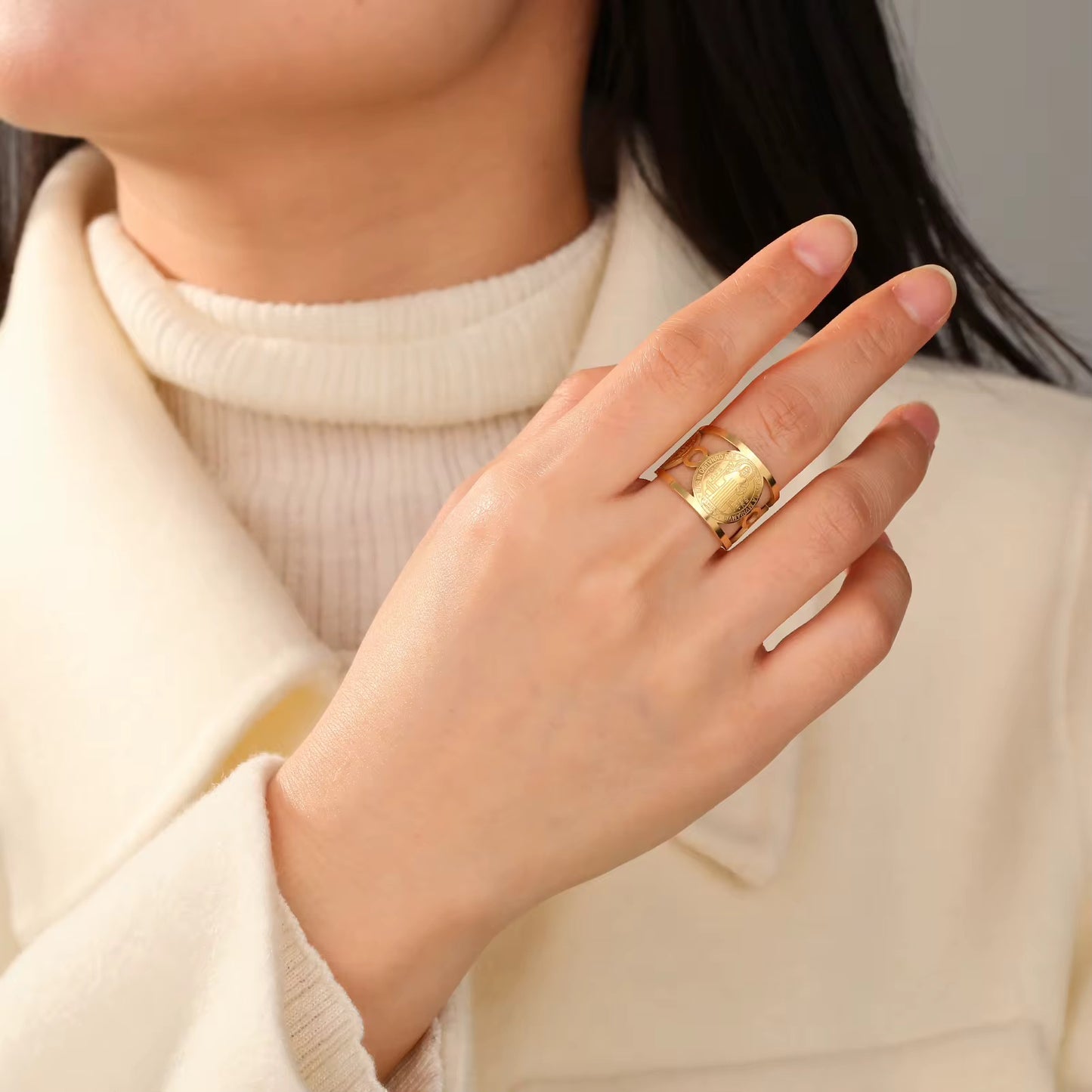 Gold Plated Stainless Steel Unisex Ring  -  Saint
