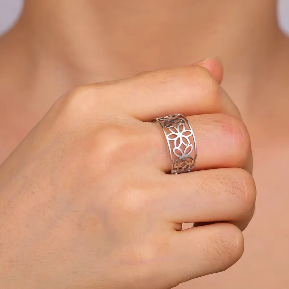 Gold Plated Stainless Steel Ring -  Hollow Flower