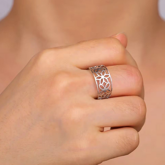 Gold Plated Stainless Steel Ring -  Hollow Flower