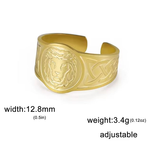 Gold Plated Stainless Steel Ring -  Nordic Lion
