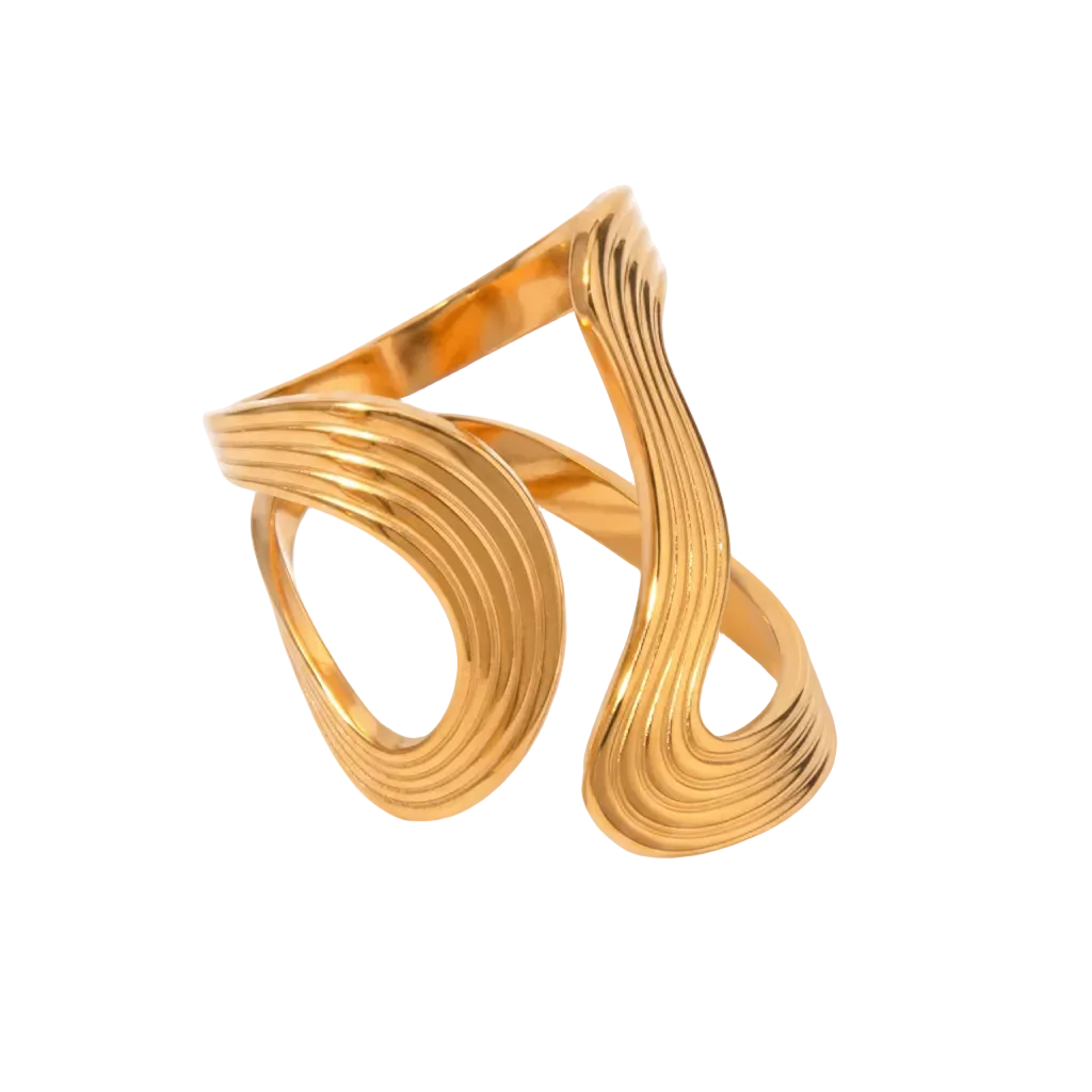 Gold Plated Stainless Steel Ring - Waves