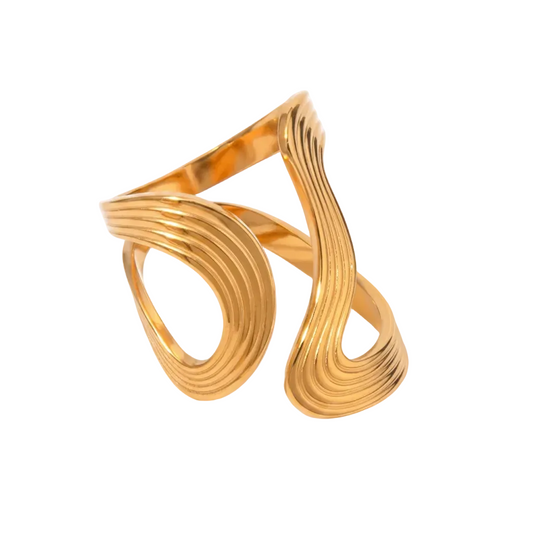 Gold Plated Stainless Steel Ring - Waves