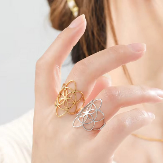 Gold Plated Stainless Steel Ring - Flower