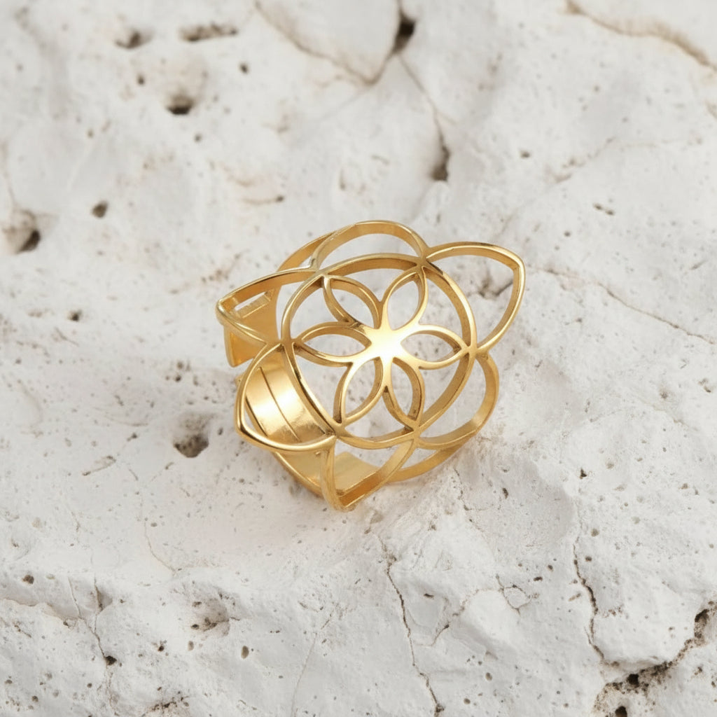 Gold Plated Stainless Steel Ring - Flower