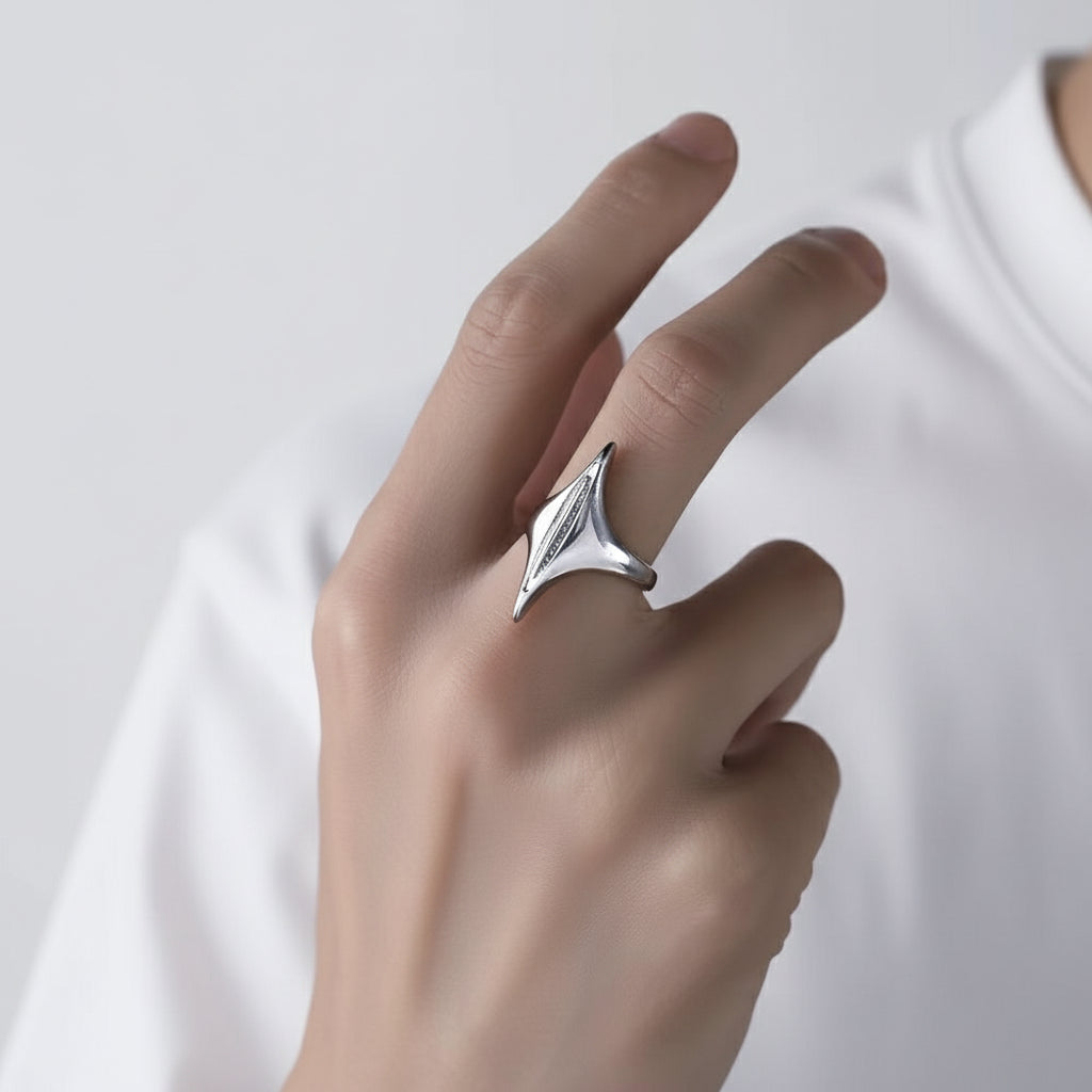 Silver Plated Stainless Steel Ring - Alien