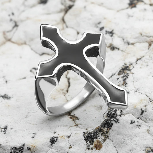 Silberplattierter Edelstahlring Unisex - Kreuz