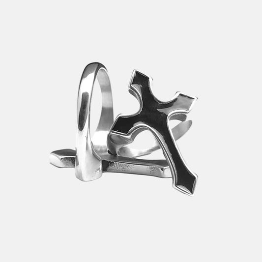 Silver Plated Stainless Steel Ring Unisex -  Cross