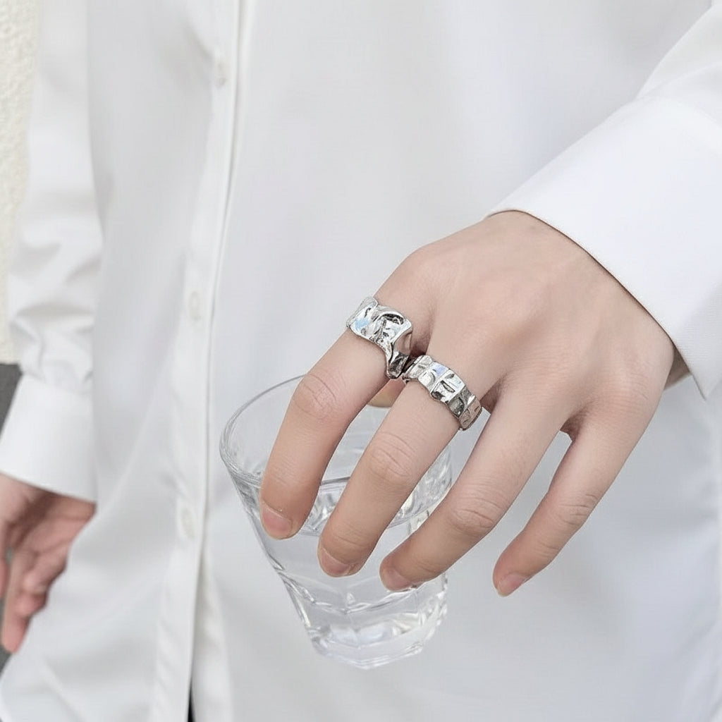 Silver Plated Stainless Steel Ring Unisex - Mottle