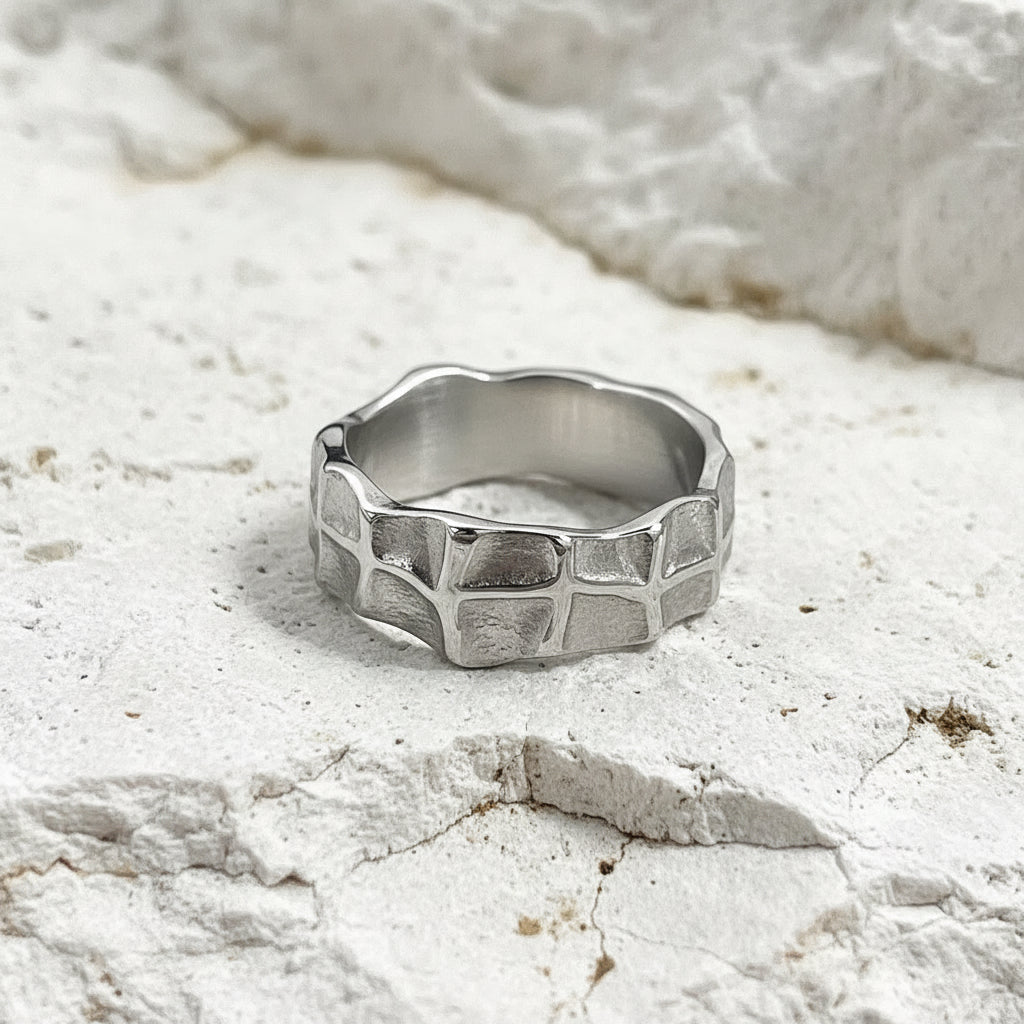 Silver Plated Stainless Steel Ring Unisex - Mottle
